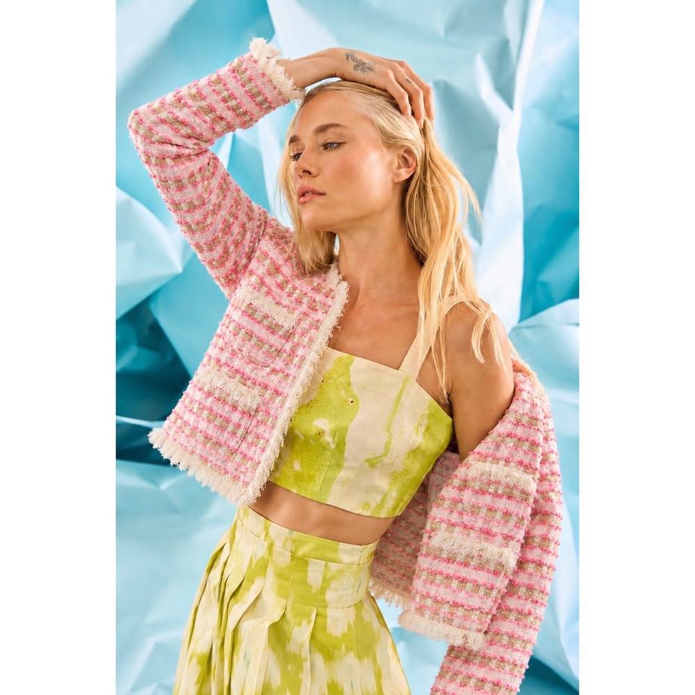 Hunter Bell Coco Tweed Jacket Pink Cream Size 12 Preppy Retail $565